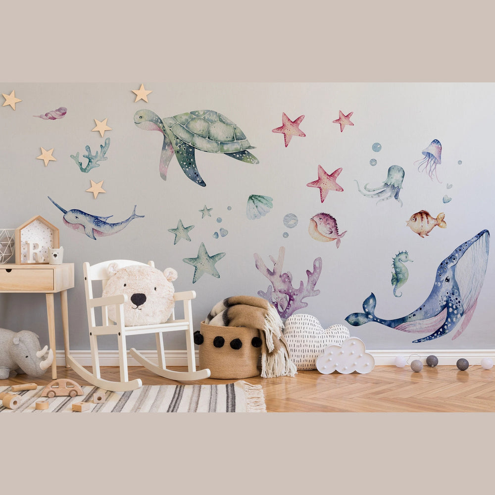 Sea Life Wall Decals in a children's room