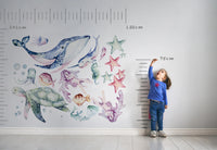 Ocean Wall Decal - Watercolour Sea Life Stickers - Colourful Ocean Theme - Clickwalls