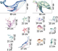 Ocean Wall Decal - Watercolour Sea Life Stickers - Colourful Ocean Theme - Clickwalls