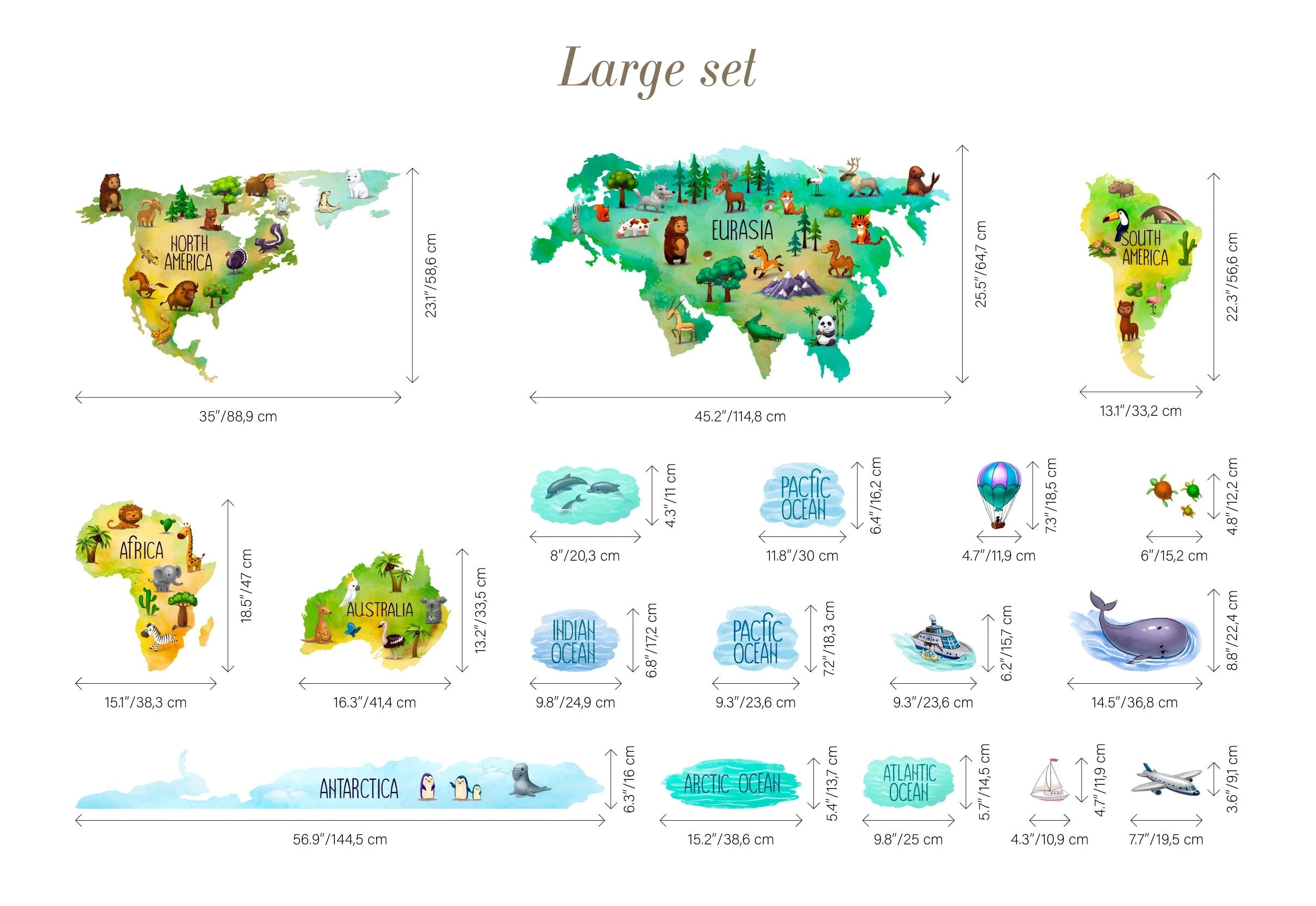 Educational Kids World Map Wall Decal for Nursery