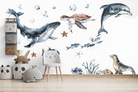 Ocean Animals Wall Decal for Kids and Nursery, Sticker Set, Dolphin, Turtle, Whale, Fishes, Seal, Corals, Watercolour, OCEAN Life - Clickwalls
