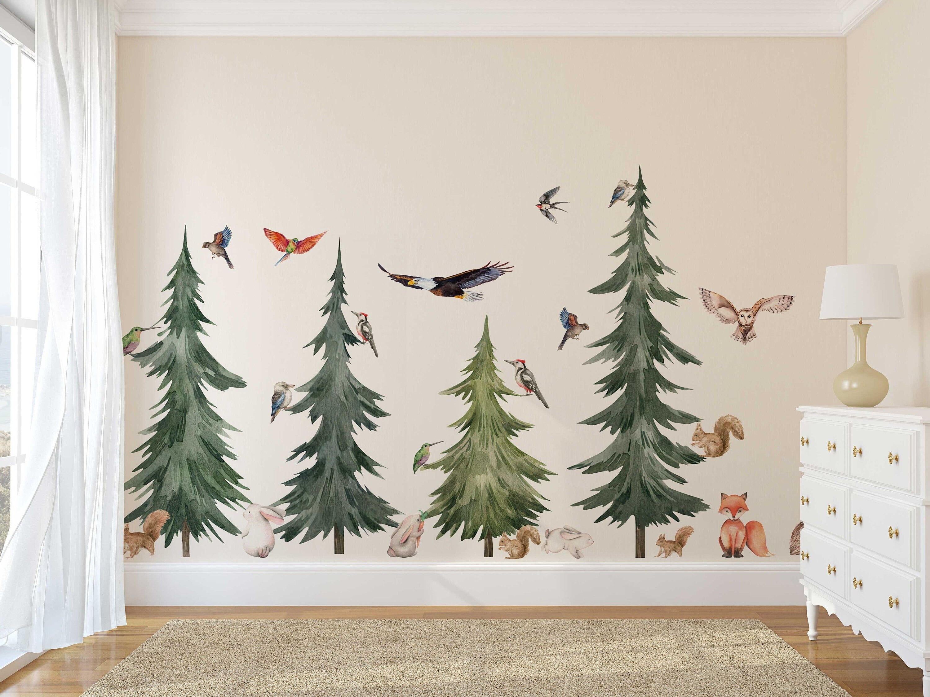 Large Forest Tree Wall Decal - Watercolour Wall Sticker, Nursery Mural, Forest Wall Decal, Peel and Stick Tree Decal - Clickwalls