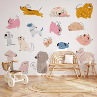 Hand Drawn Dogs Nursery Wall Decals - Cute Puppy Wall Stickers for Baby Room Décor & Kids Bedroom Art - Clickwalls