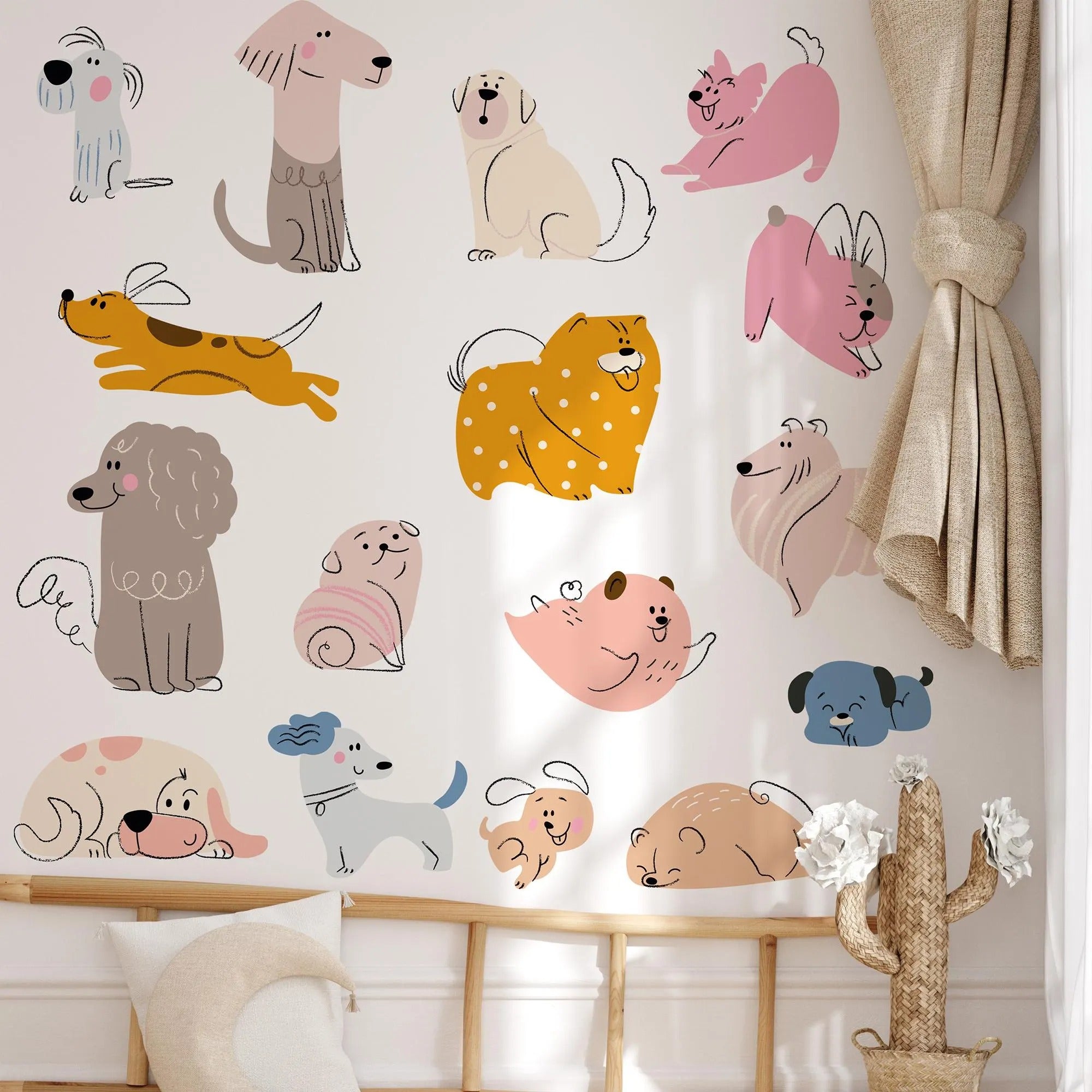 Hand Drawn Dogs Nursery Wall Decals - Cute Puppy Wall Stickers for Baby Room Décor & Kids Bedroom Art - Clickwalls