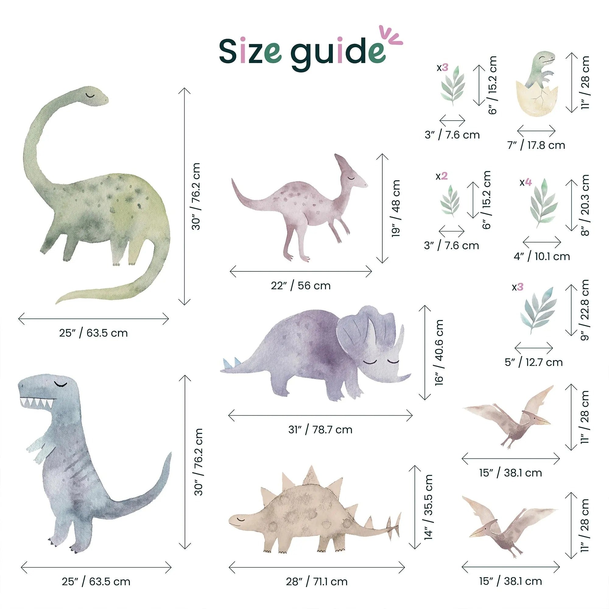Big Dinosaur Wall Decal - Watercolour Decal Set - Nursery wall sticker - Clickwalls