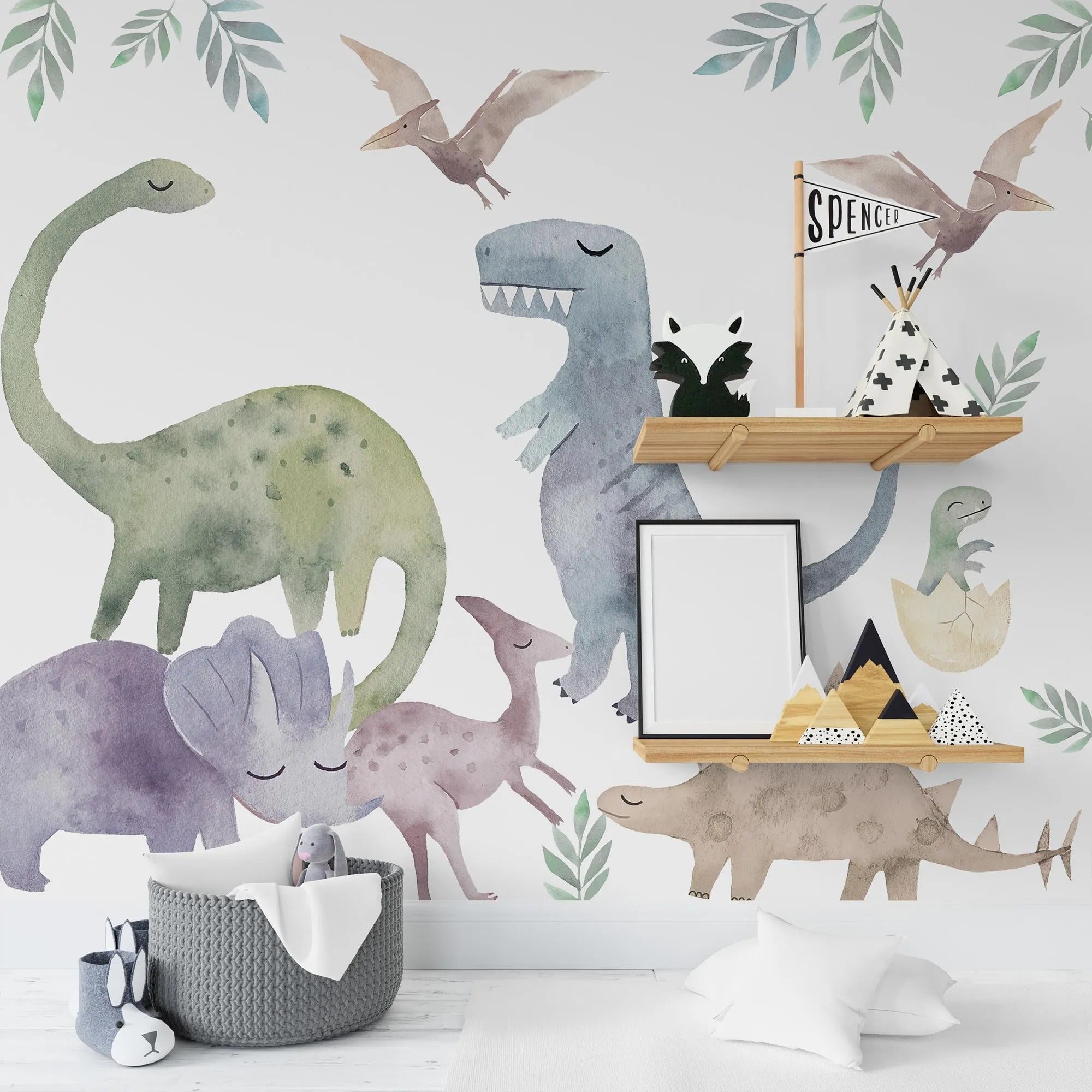 Big Dinosaur Wall Decal - Watercolour Decal Set - Nursery wall sticker - Clickwalls